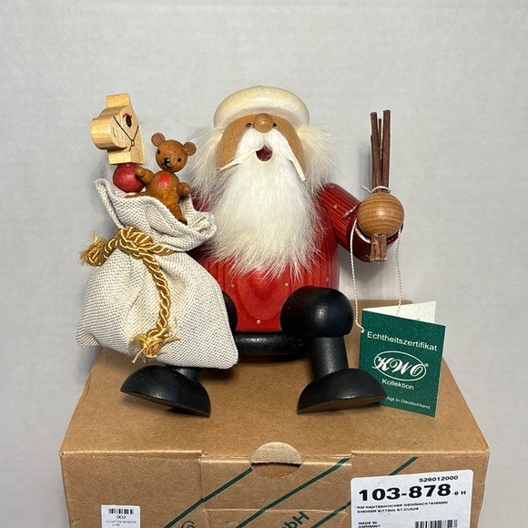 KWO German Incense Smoker Sitting Santa Toy Bag Erzgebirge Germany Christmas NIB - Picture 2 of 14